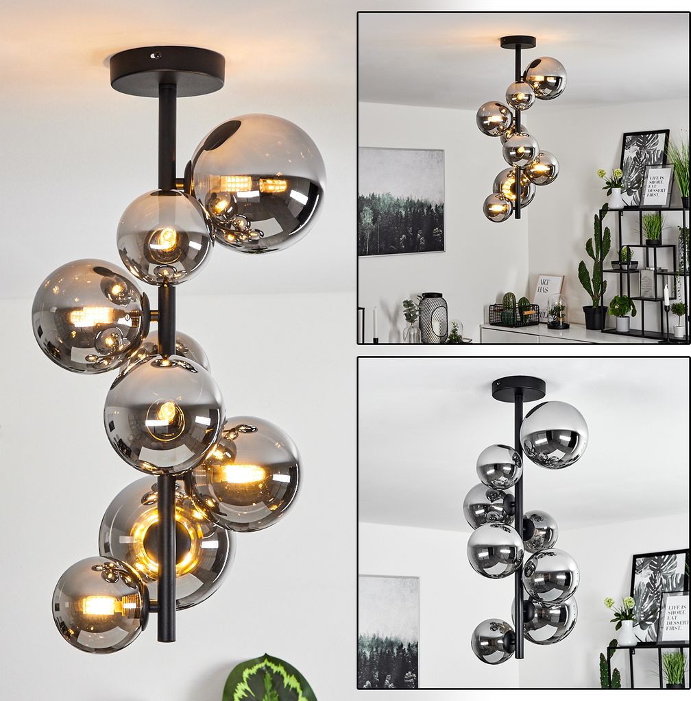 Isorella »Isorella« moderne Deckenlampe aus Metall/Glas in Schwarz/Rauchfarben