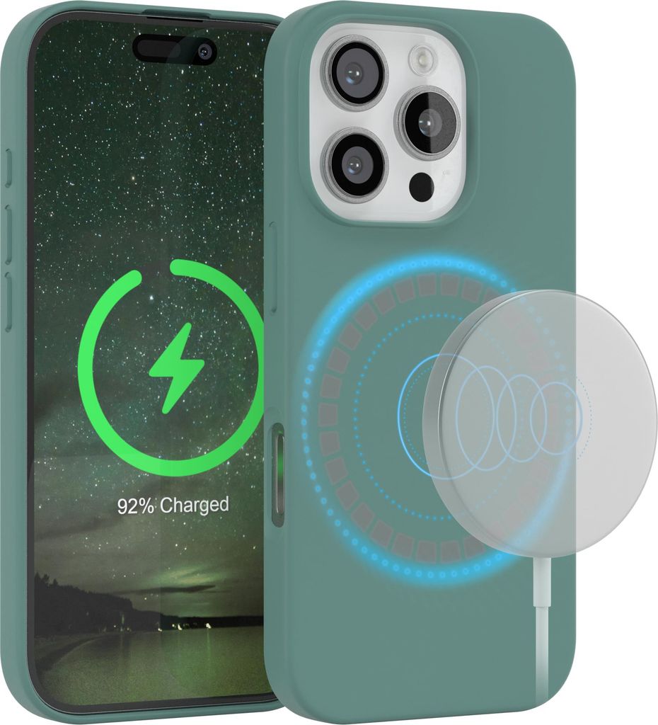 EAZY CASE Silikon MagSafe Handyhülle kompatibel mit Apple iPhone 16 Pro Hülle mit Kameraschutz, Silikonhülle, Schutzhülle Grün