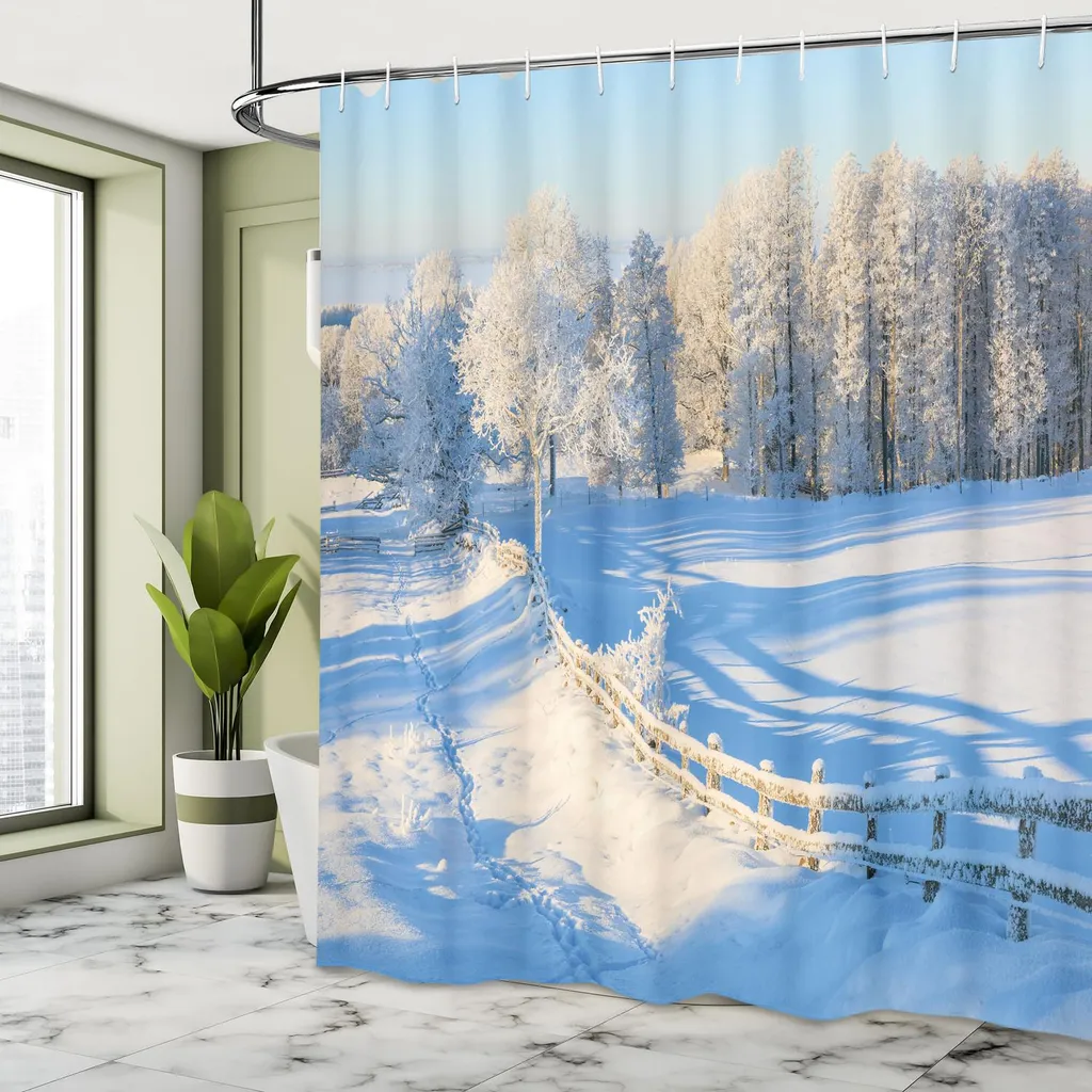 Tenda da Doccia Impermeabile 175x180 ABAKUHAUS | Tessuto Antimuffa Blu - 3