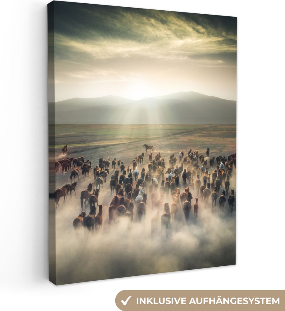 MuchoWow - Leinwandbilder - Pferde - Natur - Nebel - Wildtiere, Wandbild, Wanddeko Bilder Wohnzimmer, 30x40 cm