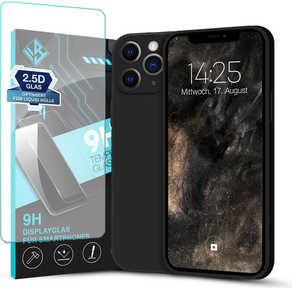 Hülle für Apple iPhone 11 Pro mit 9H Displayglas Displayschutz Plus Case Cover Bumper Silikon Softgrip Schutzhülle Farbe: Schwarz