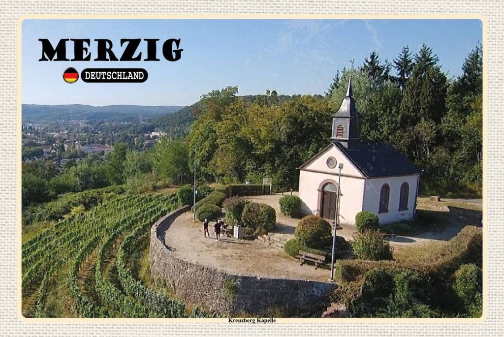 vianmo Holzschild 12x18 cm Merzig Kreuzberg Kapelle Berg Bildmotiv Reisemotiv Abenteuer Reisen