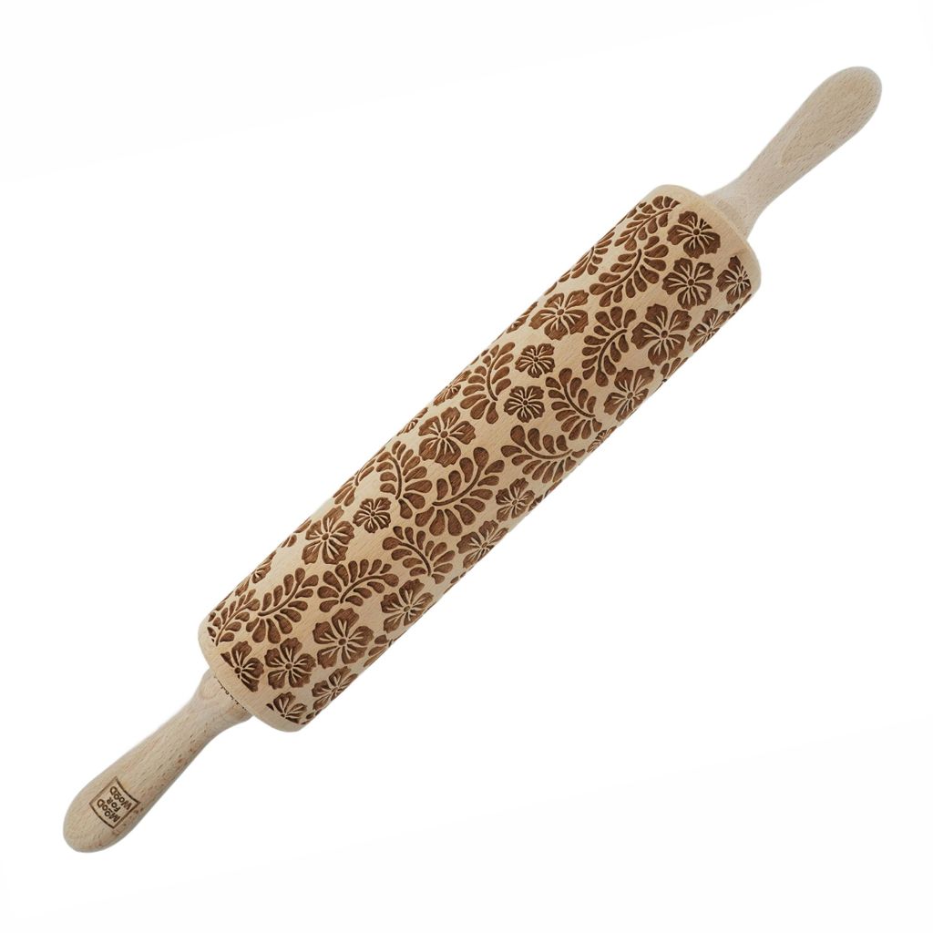 MoodForWood Nudelholz aus Holz, graviert, 43 cm mit Griffen, perfekt zum Backen - Paradies-Muster