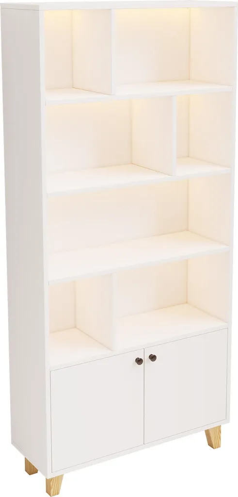 Bibliothèque LED avec Télécommande et Compartiments, Style Blanc Épuré - 15