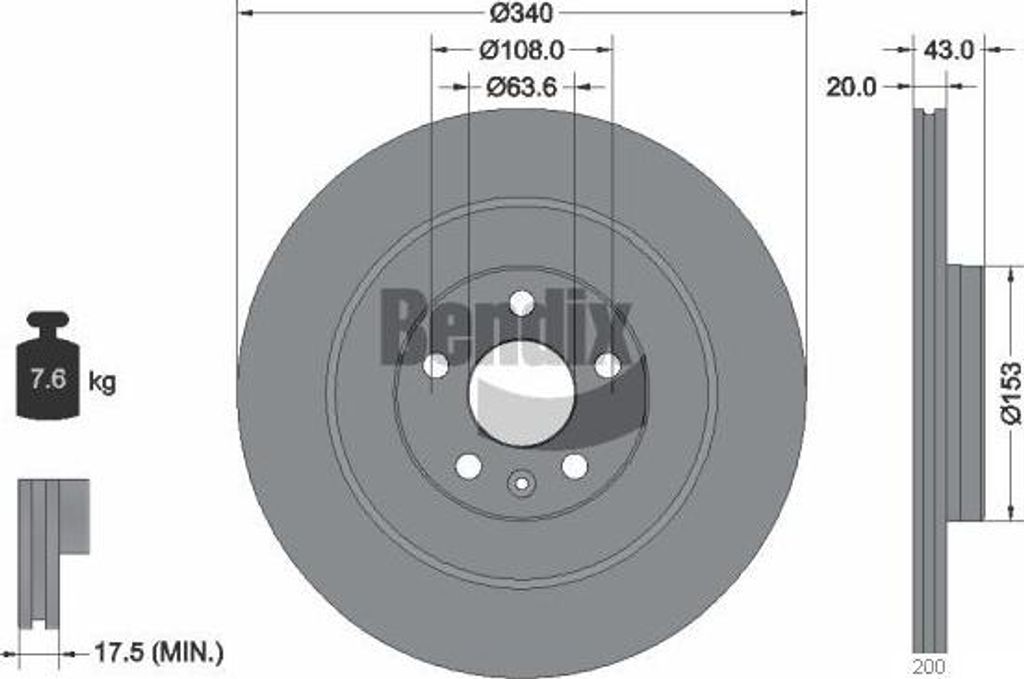 BENDIX Braking BDS1594 Bremsscheibe OE 31400779 kompatibel mit XC90