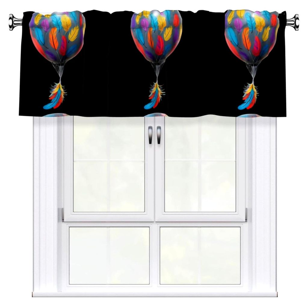 Vorhang mit Federballon-Muster und kurzer Stange, 137,2 x 45,7 cm, für Küche, Bad, Waschküche und Studio-Fenster, lichtfilternd