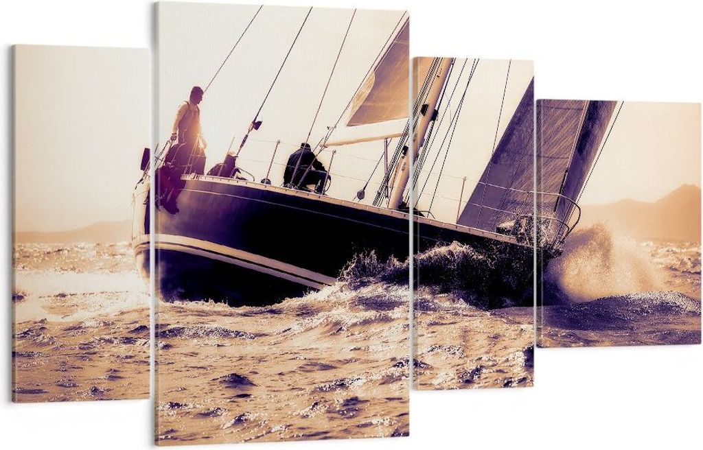 Bild auf Leinwand - Leinwandbild - Meer Yacht Welle - 120x70cm - Wand Bild - Wanddeko - Wandbilder - Leinwanddruck - Bilder - Kunstdruck - Wanddeko...