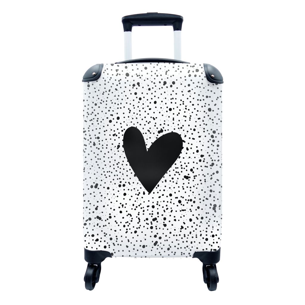 MuchoWow Koffer Handgepäck Trolley Rollkoffer Kleine Reisekoffer mit 4 Rollen - Herz - Design - Weiß - Cabin Size < 55x40x23 cm & 55x40x20 cm -...