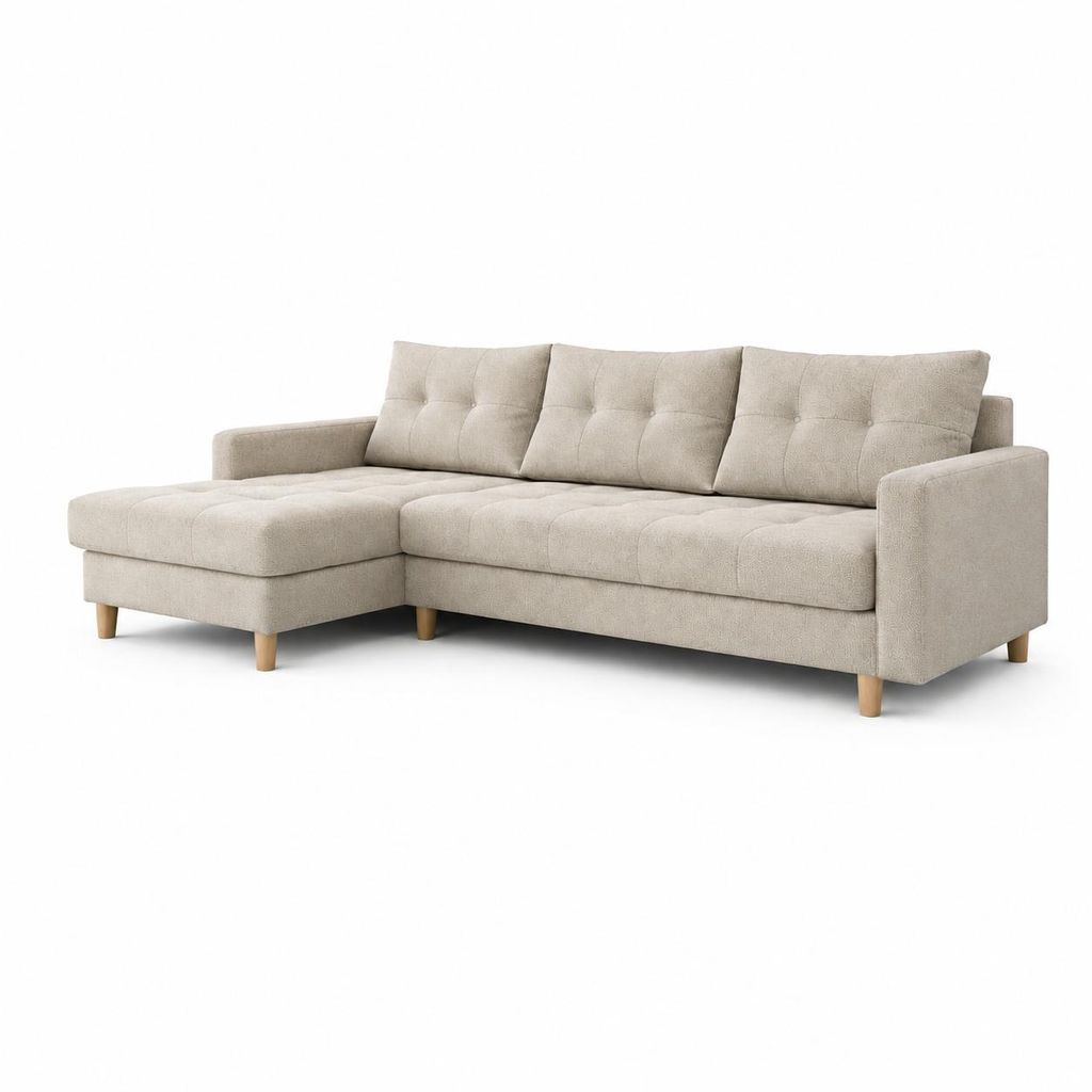 Ecksofa ARCTIC in Beige Stoff MALMO 222 x 90 x 140 cm Produktbild  KI-generiertes Bild