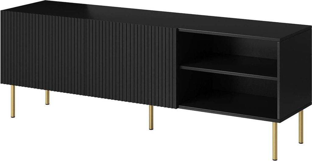 Dmora TV-Möbel Magnano 150x42x52h cm Schwarz, 3 Böden 6 Fächer