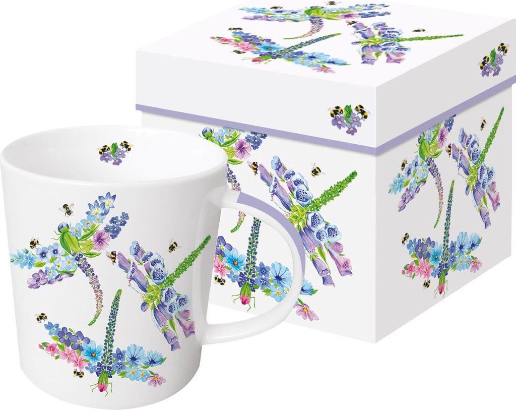 Kaffeebecher, Libellen mit Blumen mit Geschenkbox, Henkelbecher Tier Tasse Bienen