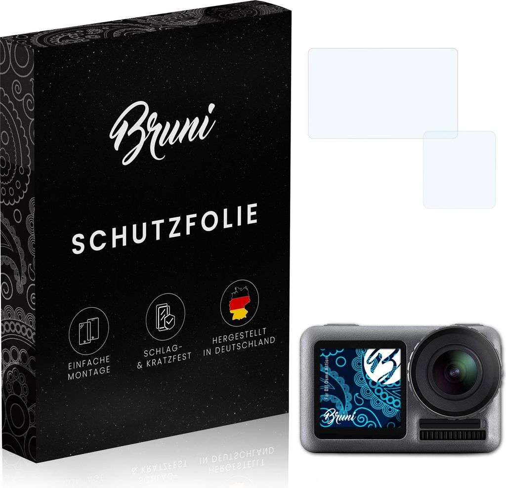 Bruni Basics-Clear 2x Schutzfolie kompatibel mit DJI Osmo Action Folie