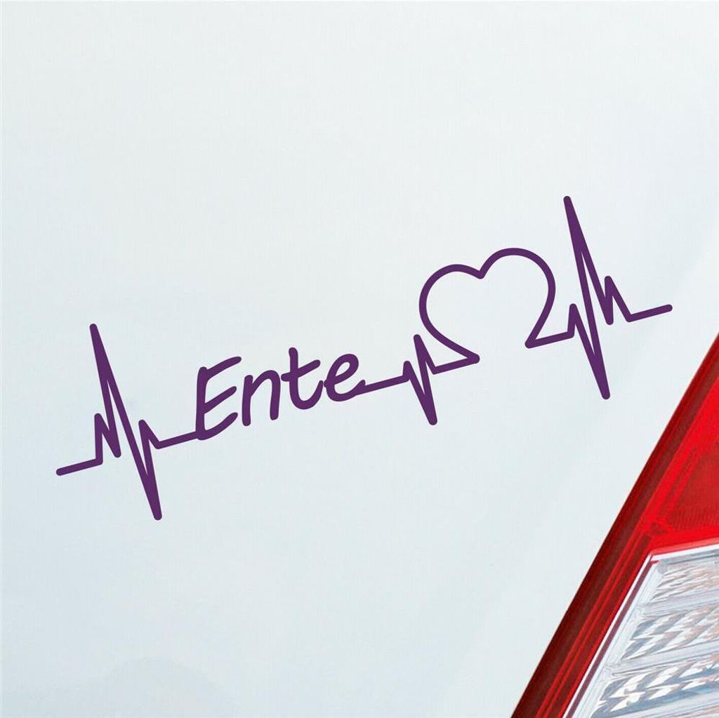 Auto Aufkleber Ente Tier Duck Herz Puls Auto Car Liebe Love 19x6 cm Lila Sticker Heckscheibenaufkleber