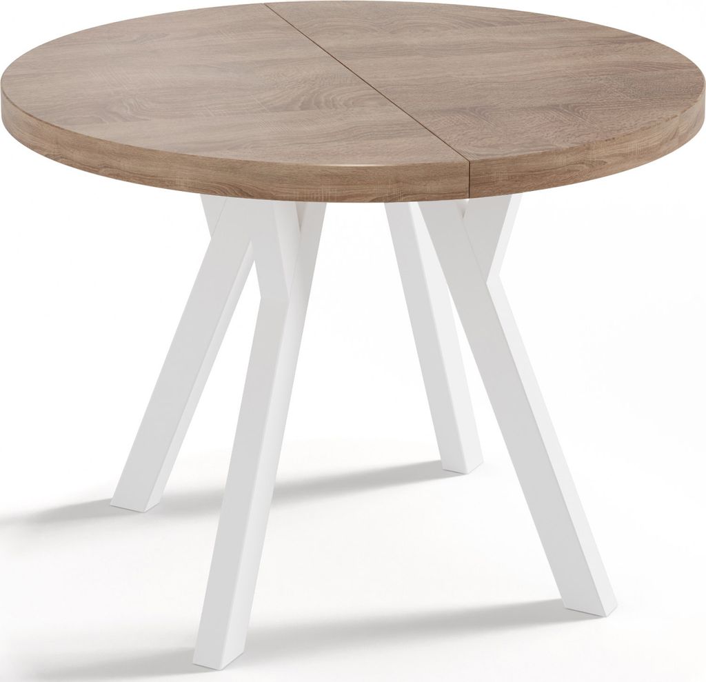 Designer Runder Ausziehbarer Esstisch - Loft-Stil, Industriell, Platzsparend - Weiße Beine - 100 bis 150 cm - für 6-8 Personen - Hergestellt in E...