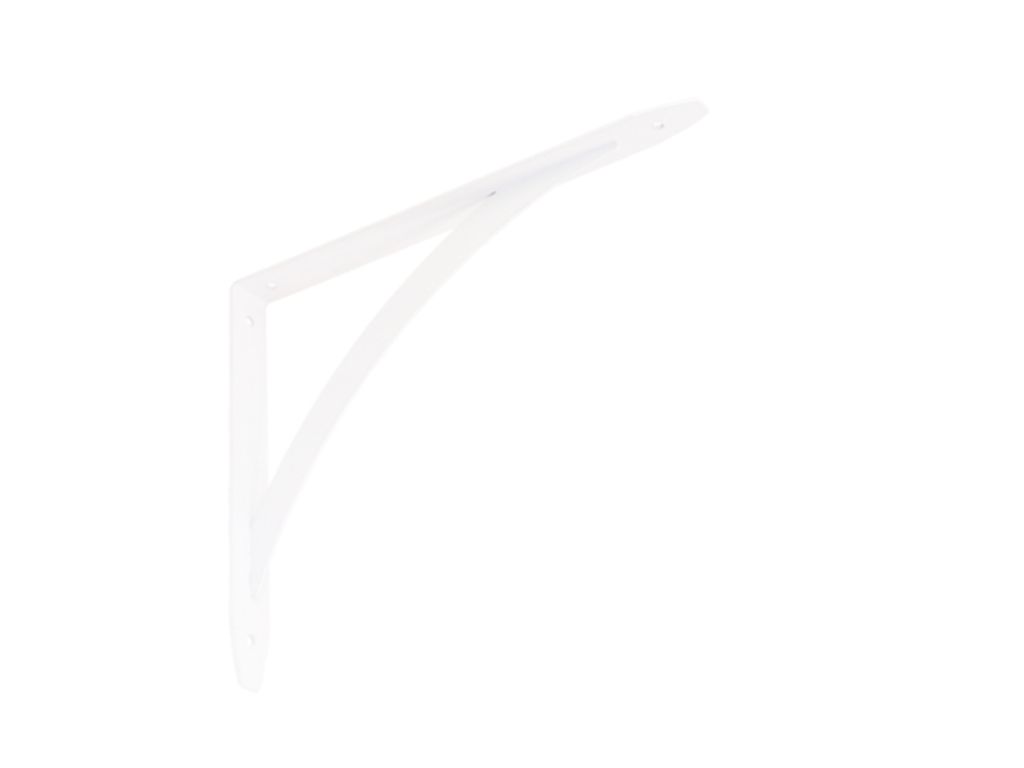 A white shelf bracket on a white background.