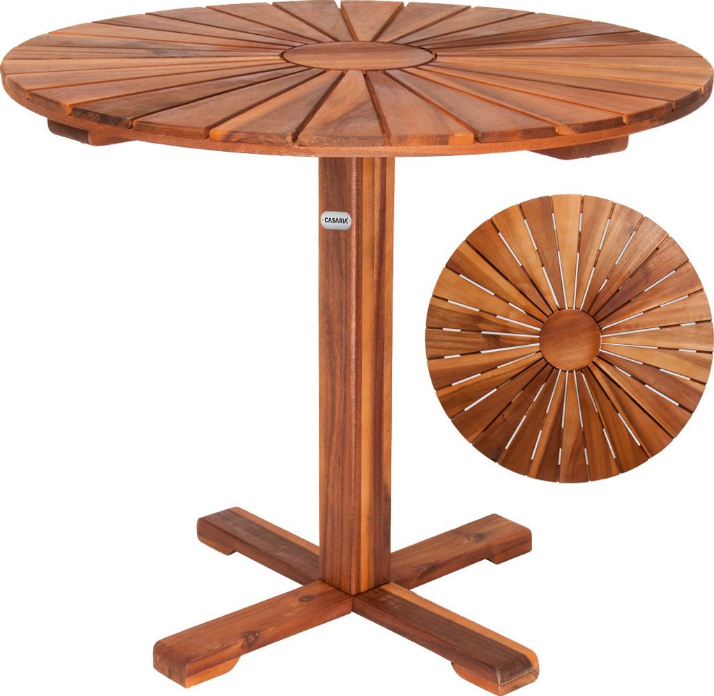 CASARIA Gartentisch Balkontisch Wetterfest Holz Rund 70,5cm 80kg Belastbarkeit Balkon Garten Terrasse Tisch Terrassentisch Holztisch Akazie