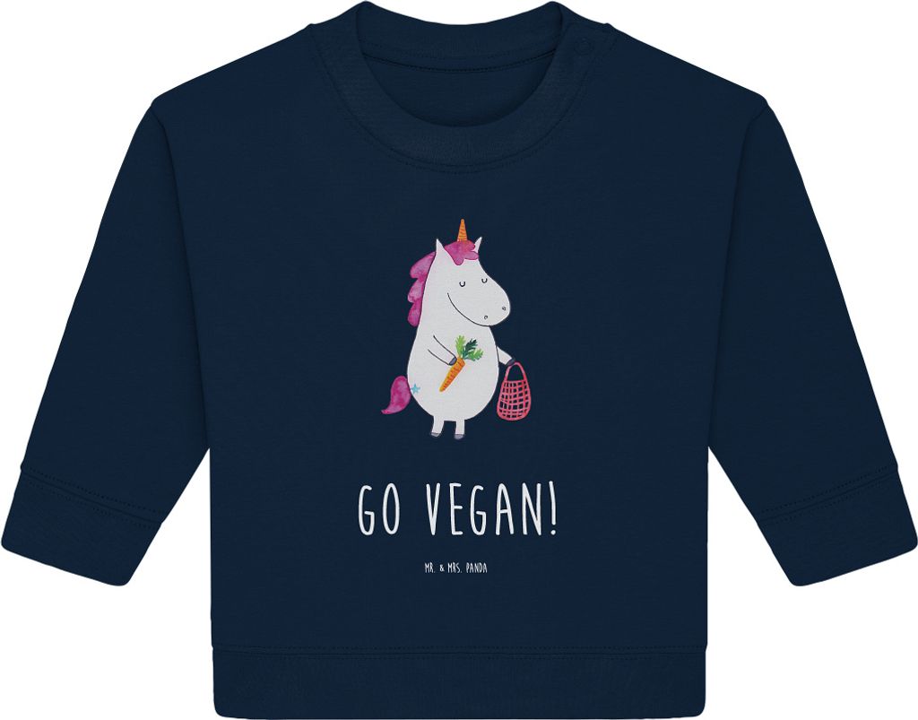 Mr. & Mrs. Panda Organic Baby Pullover Einhorn Vegan 6. - 12. Monat - French Navy - Geschenk, Rohkost, Unicorn, Veganismus, Bullover, Veganer, Gesu...