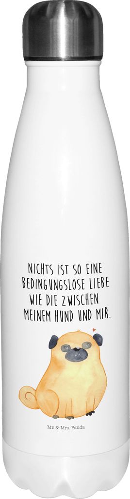 Mr. & Mrs. Panda Trinkflasche Mops - Weiß - Geschenk, Sprüche, Pure Liebe, Thermos, Hund, trinkflaschen, thermosflaschen, Knuffig, isolierflasche...