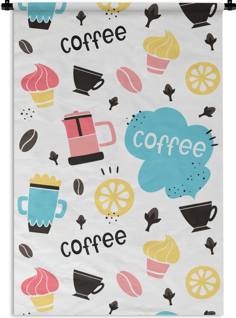 MuchoWow Wandteppich Wandbehang Patronen - Kaffeebohnen - Eiscreme 60x90 cm Tapisserie Dekoration Wandtuch - Foto-Teppich - Abwaschbar