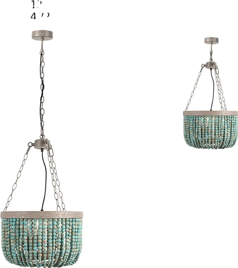 Lustre vintage en perles de bois BL avec douille E27 hauteur réglable