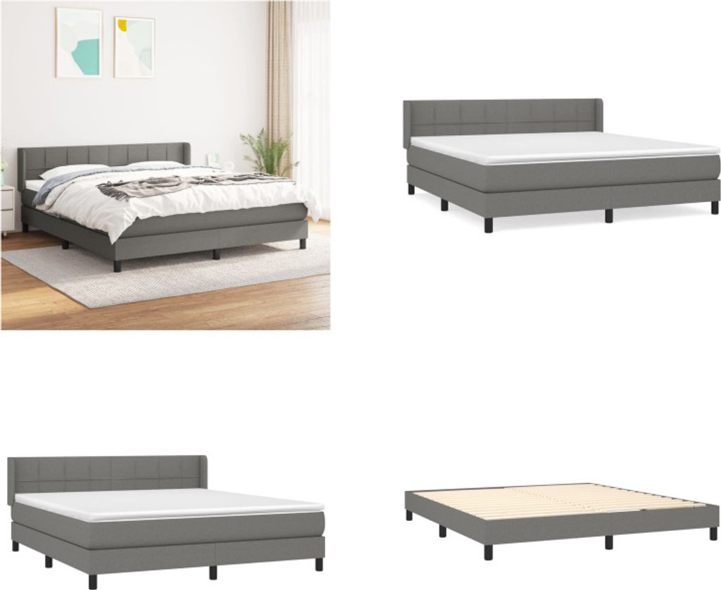 vidaXL Boxspringbett mit Matratze Dunkelgrau 180x200 cm Stoff - Boxspringbett - Boxspringbetten - Bett - Schlafzimmermöbel