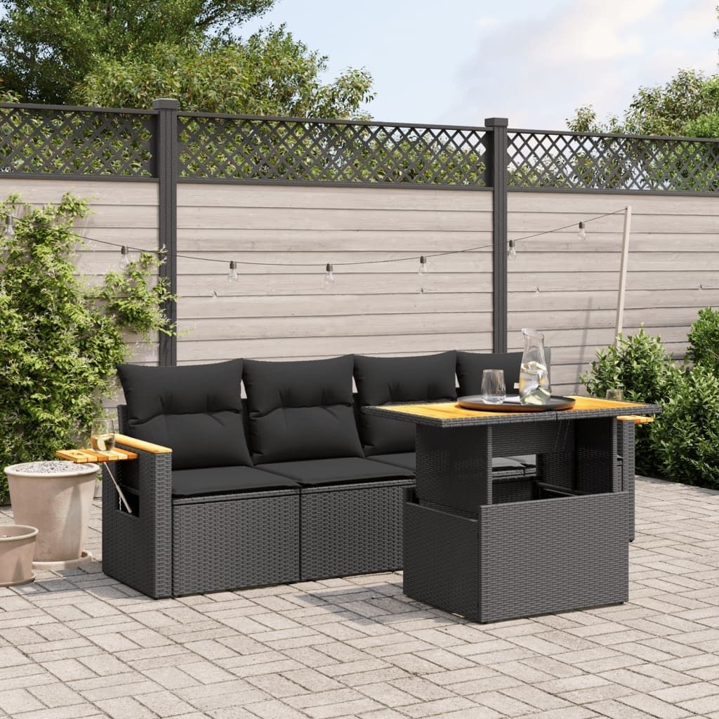 Maison Exclusive - 5-tlg. Garten-Sofagarnitur mit Kissen Schwarz Poly Rattan