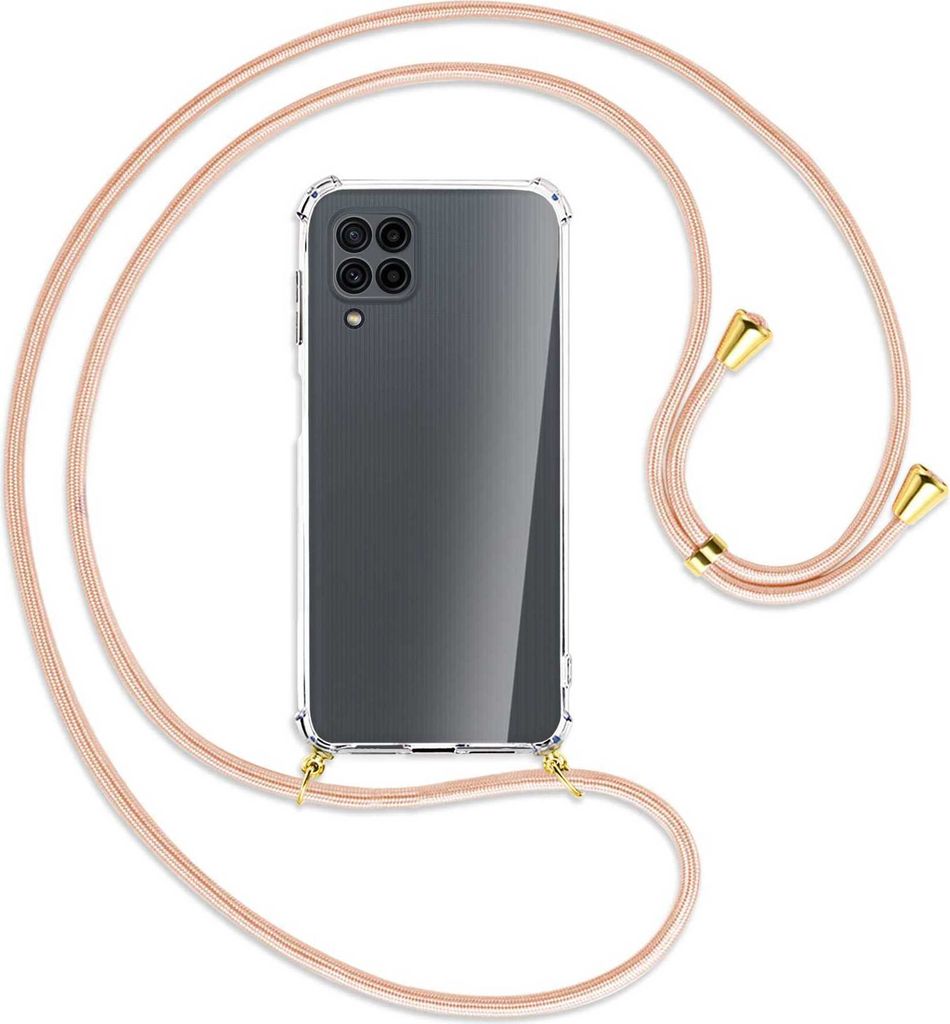 Handykette Backcover-Schutzhülle mit Band (Metall goldfarben) für Samsung Galaxy M32 (M325) - rose peach
