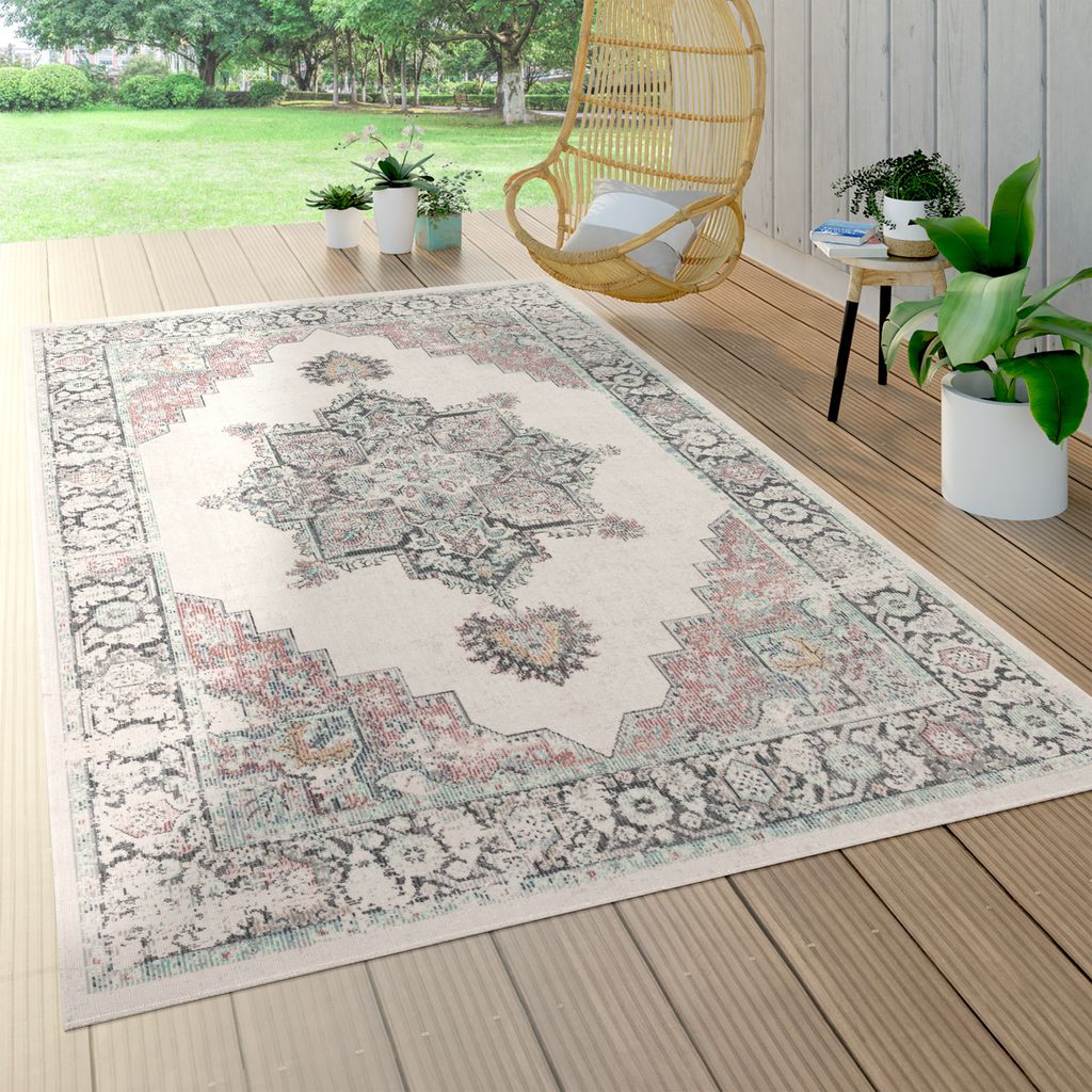In- & Outdoor-Teppich Für Balkon Terrasse, Kurzflor Mit Orient-Design In Beige Grösse 60x100 cm