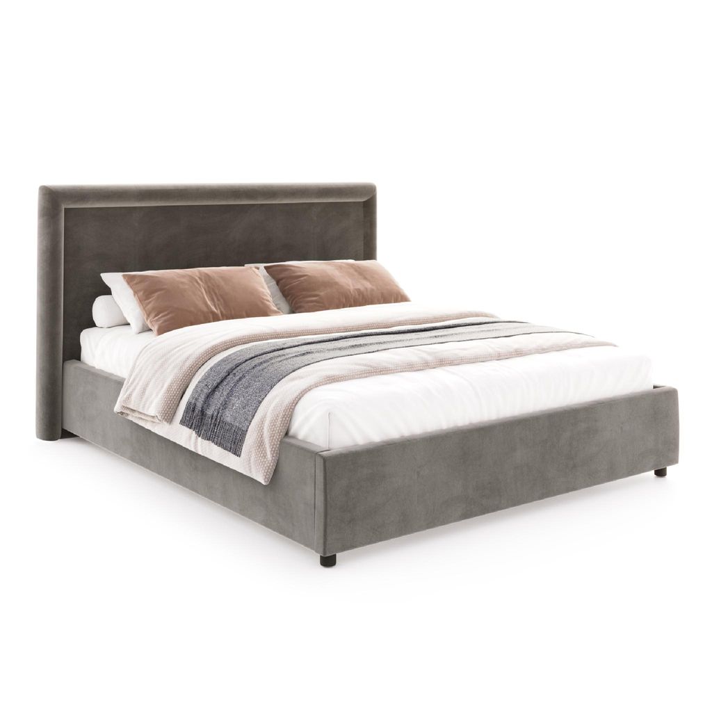 FDM Bett BUSCA Paris 90x200 cm Polsterbett mit Lattenrost aus Metall Bettkasten Stauraumbett Samt anthracit