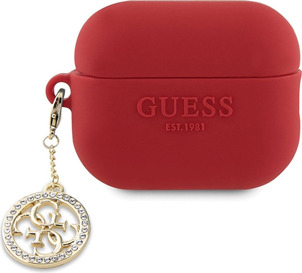 Guess GUAP23DSLGHDF AirPods Pro 2-Abdeckung roter 3D-Gummi-4G-Diamant-Charm