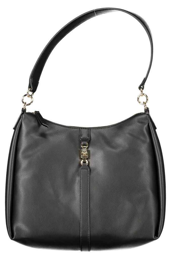 Umweltfreundliche schwarze Schultertasche mit Kontrasten & Logo, 1 Fach