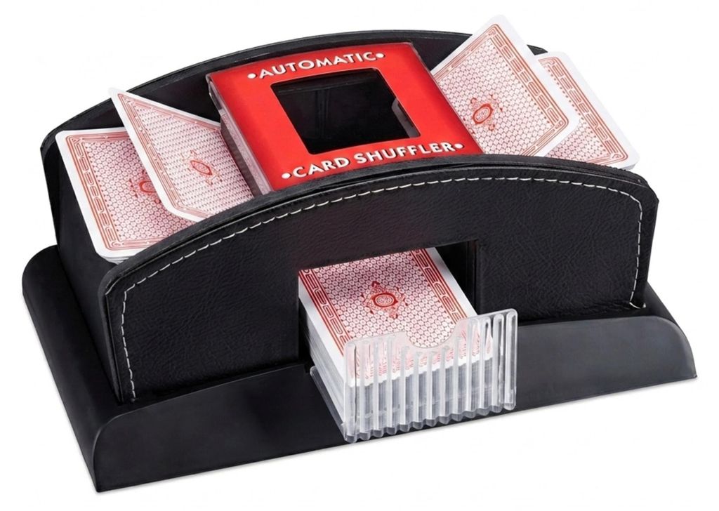 Relaxdays Kartenmischer Elektrisch, Leder, 2 Decks, Produktbild 