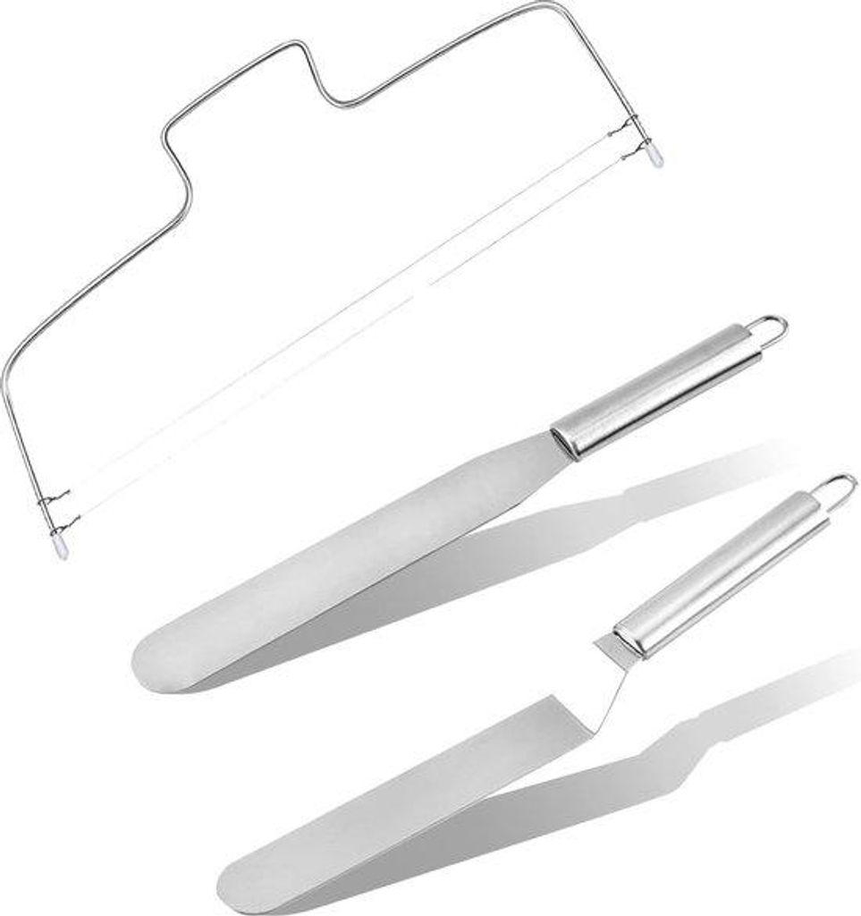 3-teiliger Edelstahl-Palettenmesser-Set, Kuchenmesser, weiß, gezahnt