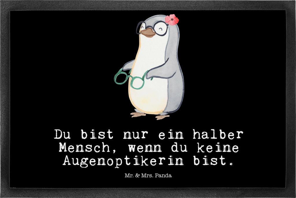 Mr. & Mrs. Panda fußmatte Augenoptikerin Herz 50 x 75 cm - Schwarz - Geschenk, Spruch, Gummi-Fußmatte, Schmutzmatte, Lustig, Optometristin, Brill...