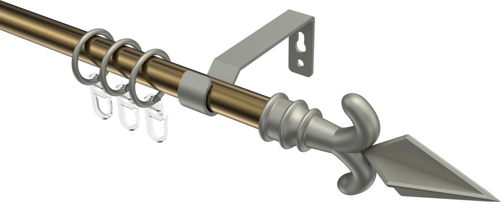Interdeco Gardinenstange / Vorhangstange Messing Antik / Chrom matt, Typ Olymp Matteo (Pfeil), 16 mm Ø 1-läufig, 480 cm
