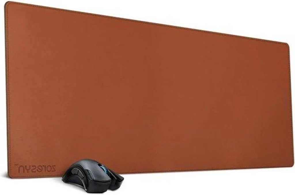 Tapis de souris XL 90x40 cm en cuir PU marron clair antidérapant et chic