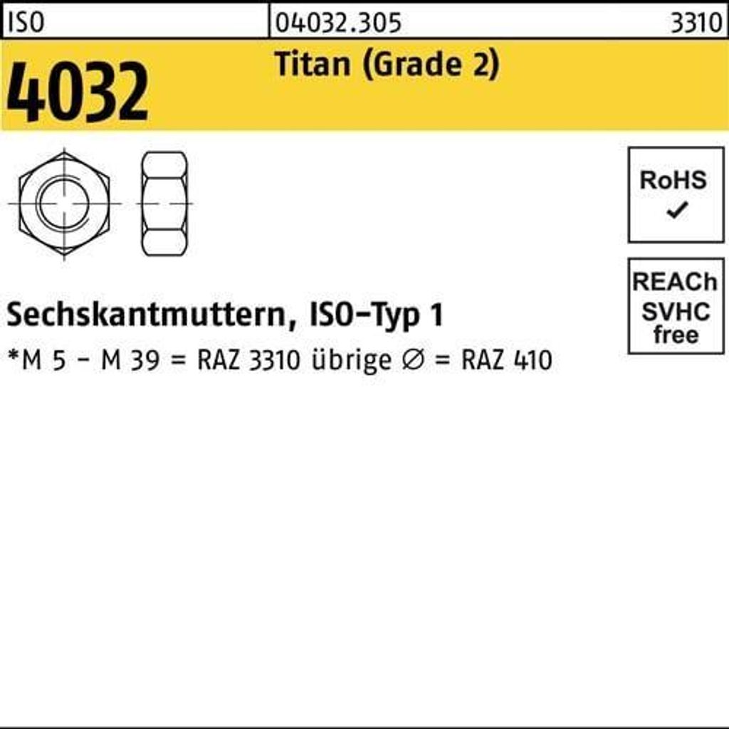 Sechskantmutter ISO 4032 M 8 Titan (Grade 2)