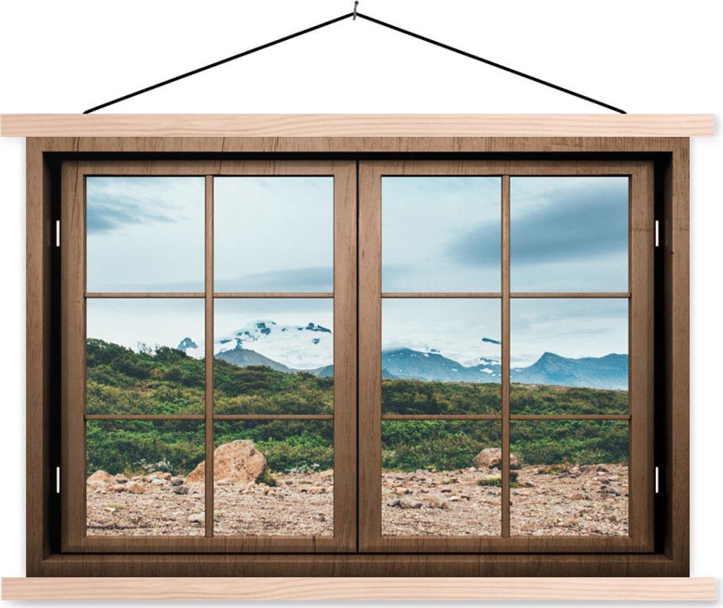 MuchoWow Textilposter Aussicht - Felsen - Berg 150x100 cm mit holzfarbenen Rahmen - Posters