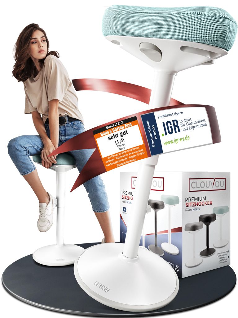 CLOUVOU Nexus ergonomische Bürohocker Mint - Stehhocker höhenverstellbar von 57cm bis 82cm - Ergonomischer Hocker Büro - Wackelhocker