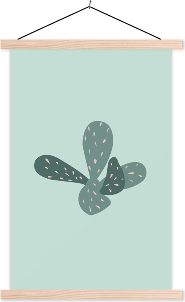 MuchoWow Textilposter Sommer - Kaktus - Blau 40x60 cm mit holzfarbenen Rahmen - Poster