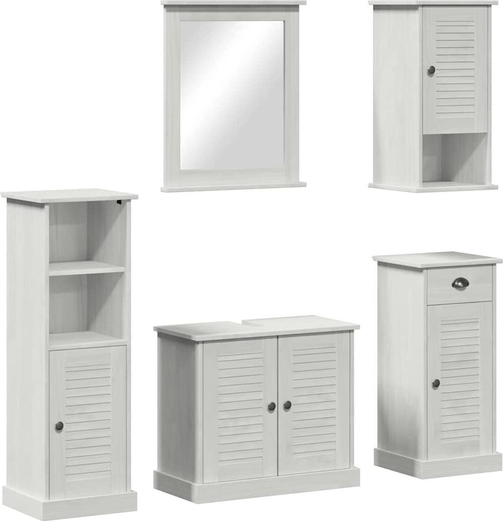 Badezimmermöbel-Set VIGO 5 pcs Antik Weiß Massives Kiefernholz