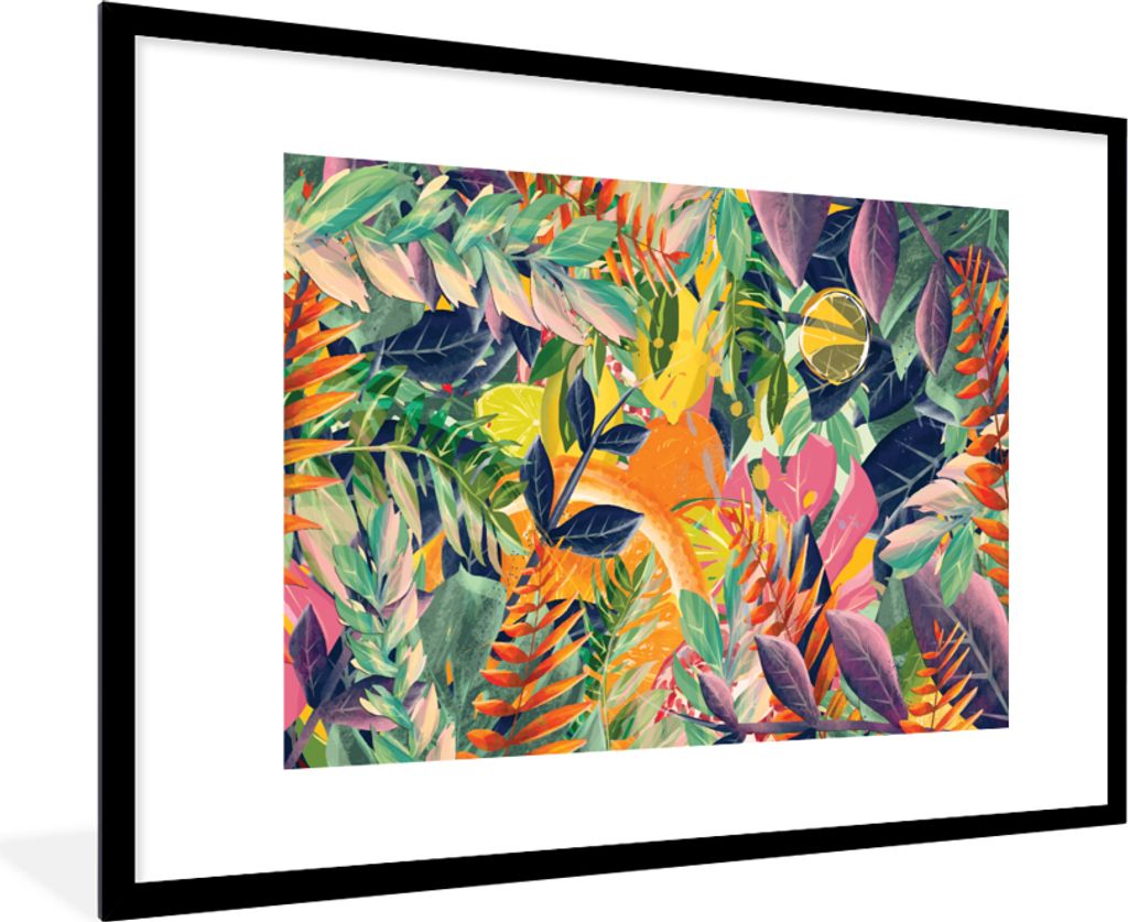 MuchoWow Gerahmtes Poster Blumen - Dschungel - Tropisch 90x60 cm - Poster mit Schwarzem Bilderrahmen Wandposter Rahmen Foto Bilder - Wanddekorati...