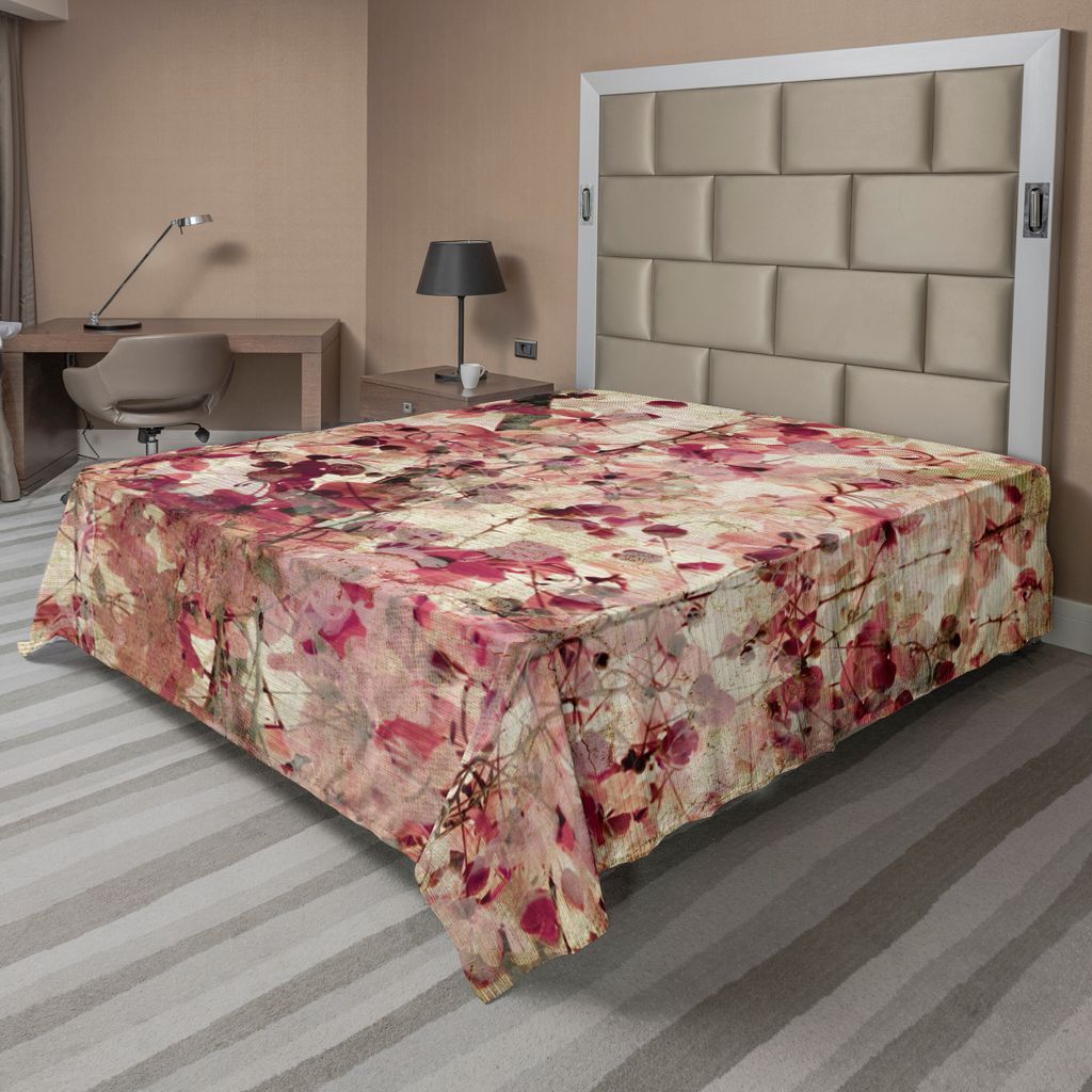 ABAKUHAUS Antiquität Bettlaken, Grunge Effekt Kirschblüten auf Gewelltem Bambusretro Blumenkunst Romantisches Muster, weiches bequemes oberes Bet...