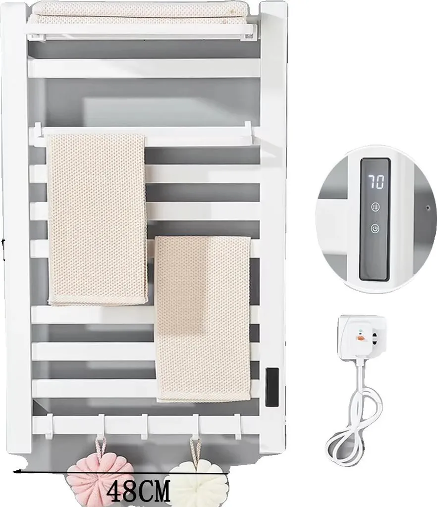 Sèche-serviette thermostatique blanc 6621, écran digital, montage mural