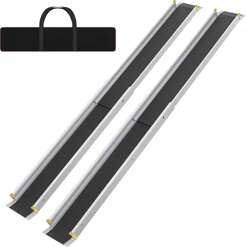 JOIEYOU 2X Rollstuhlrampe Teleskop 107-183 cm Aluminium Rampe Rollstuhl Tragfähigkeit 300 kg Teleskoprampe Auffahrrampe Laderampe Verstellbare Tra...