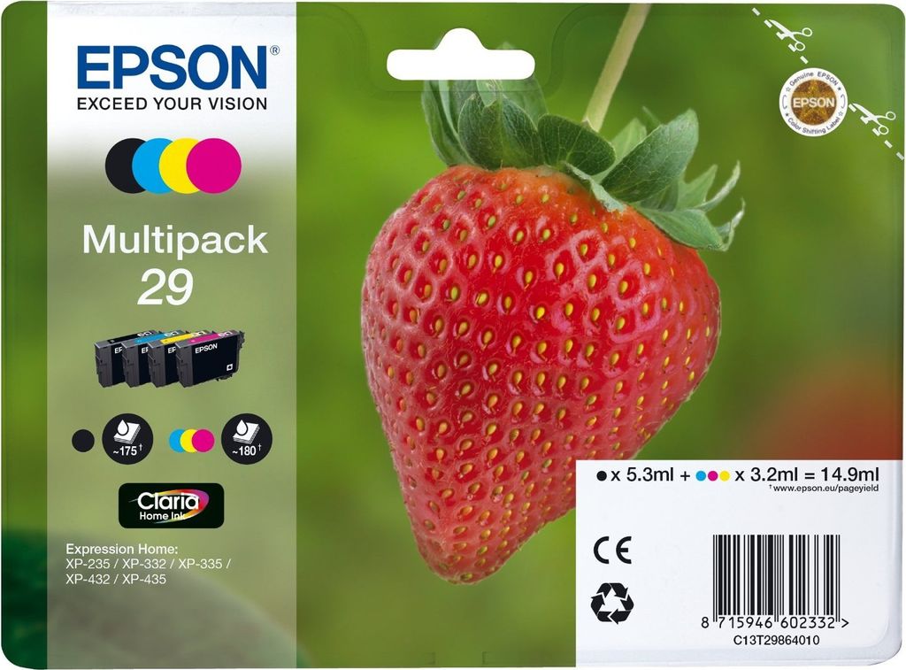 Epson C13T29864010 Tintenmultipack 29 schwarz cyan gelb Produktbild 