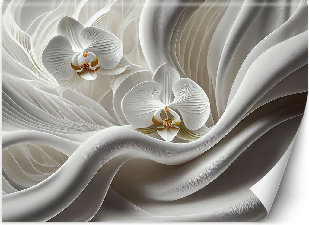 Vlies fototapete Weiße Orchidee und abstraktes 3D 150x105 cm Feeby Weiß inkl. Kleber einfache Montage