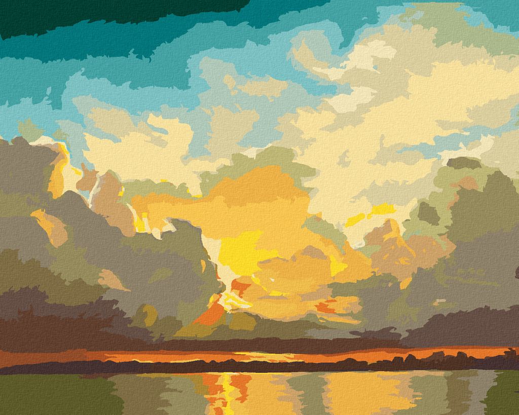 Zuty - Malen nach Zahlen - UNTERGEHENDE SONNE ÜBER WASSER (D. RUSTY RUST), 40x50 cm, ohne Keilrahmen