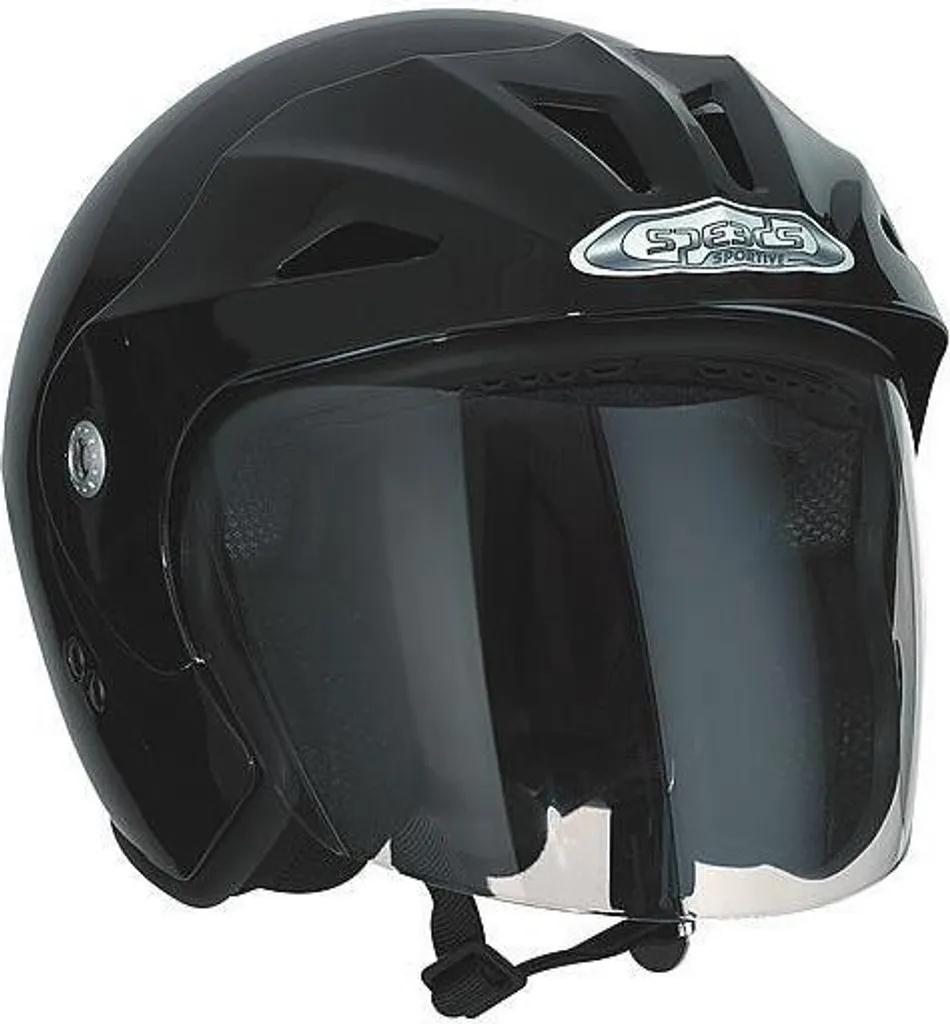 Casque Sportive Speeds Jet Noir Brillant S avec Visière Anti-Rayures