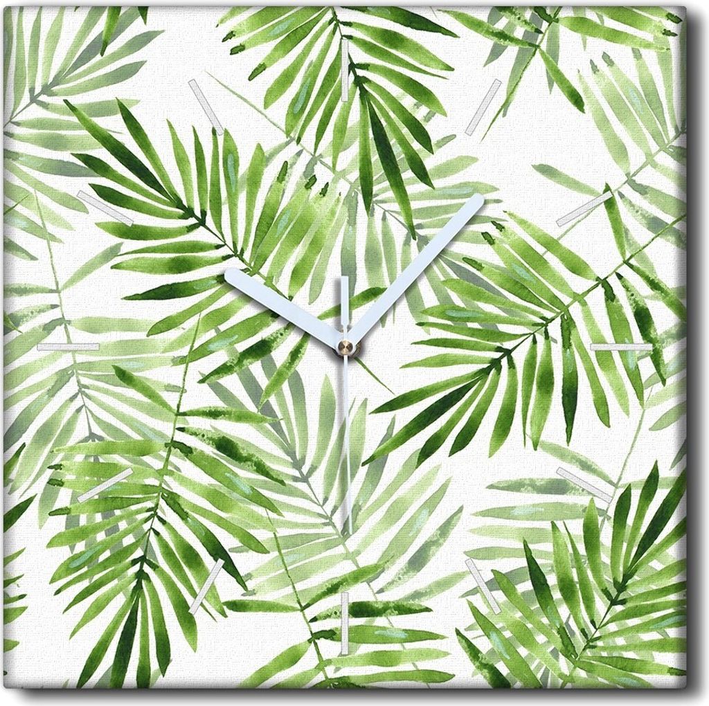 Coloray Uhr auf Leinwand 30x30 cm Wand Uhr Dekoration Wohnzimmer Segeltuch weiße Zeiger -Natur Tropics verlässt.